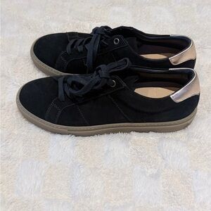 Greats Royale low-top black leather sneakers with a metallic heel tab